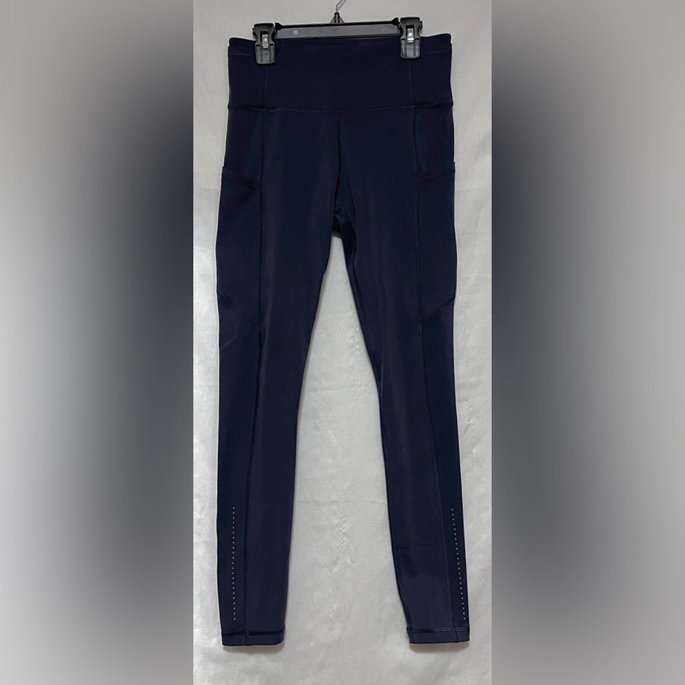 Navy Blue High Rise Yoga Leggings Running Activewear Workout Gym Pockets - Picture 2 of 9